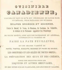 The front page of the French Canadian Cookbook "La Cuisiniere Canadienne"